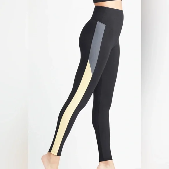 YUMMIE RACHEL SHAPING LEGGING WITH GRAY & YELLOW RACING STRIPE - COTTON STRETCH - Picture 2 of 9